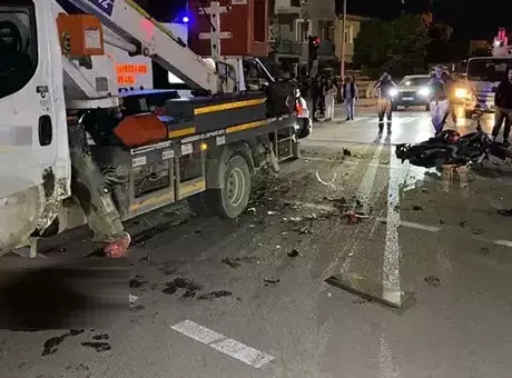 İnegöl'de feci kaza! Motosiklet ile sepetli vinç çarpıştı