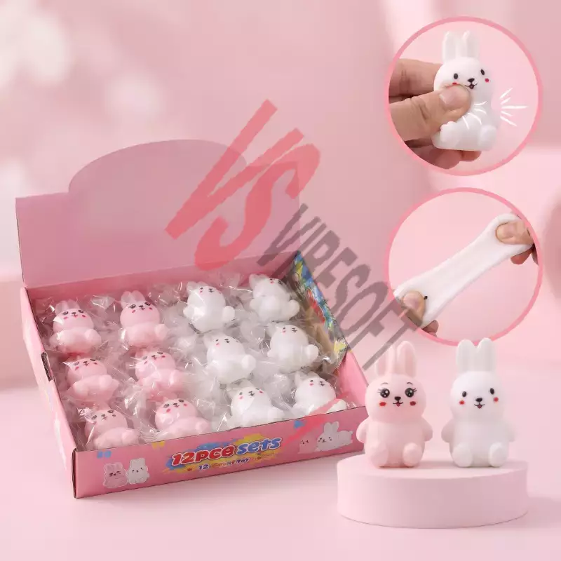 Tavşan Tasarımlı Squishy - 12'li Paket - Karışık Renk - Yumuşak Oyuncak Ürün Görseli