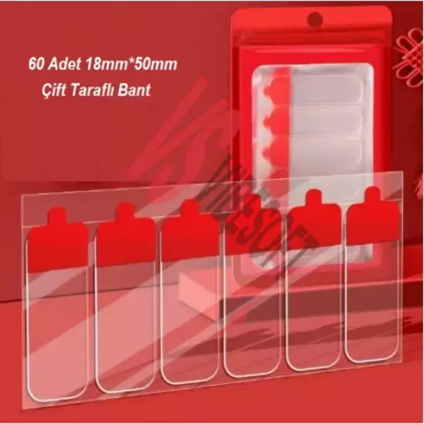 60 Parça Kolay Açılır Güçlü Çift Taraflı Bant 18mmx50mm Ürün Görseli