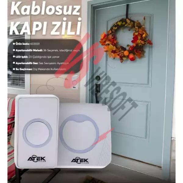 Beyaz Kablosuz Su Geçirmez Kapı Zili Ürün Görseli