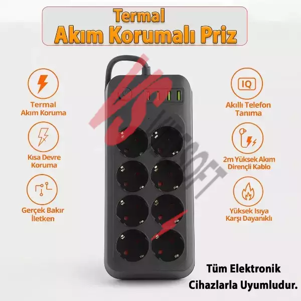 Termal Akım Korumalı 8 Prizli Uzatma Kablosu Ürün Görseli