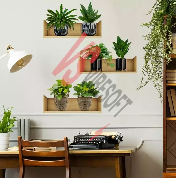 Raflı Bitki Tasarımlı Yapışkanlı Sticker 20*30 cm 3lü Set Ürün Görseli