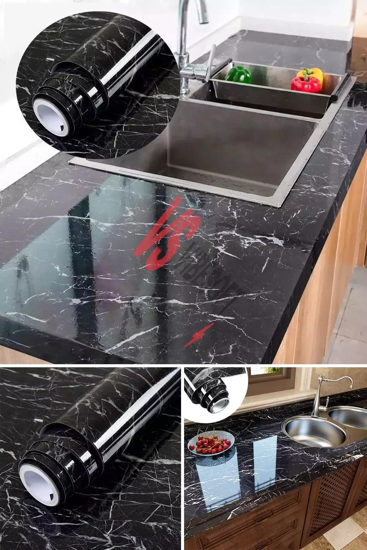 Siyah Mermer Desenli Yapışkanlı Kaplama Kağıdı 5 Metre Ürün Görseli