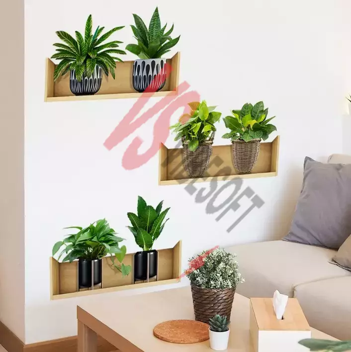 Raflı Bitki Tasarımlı Yapışkanlı Sticker 20*30 cm 3lü Set Ürün Görseli