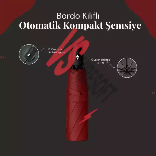 Bordo Kılıflı Otomatik Kompakt Şemsiye Ürün Görseli