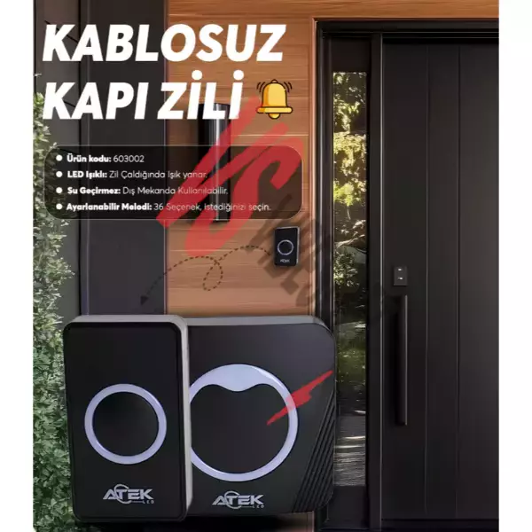Siyah Kablosuz Su Geçirmez Kapı Zili Ürün Görseli