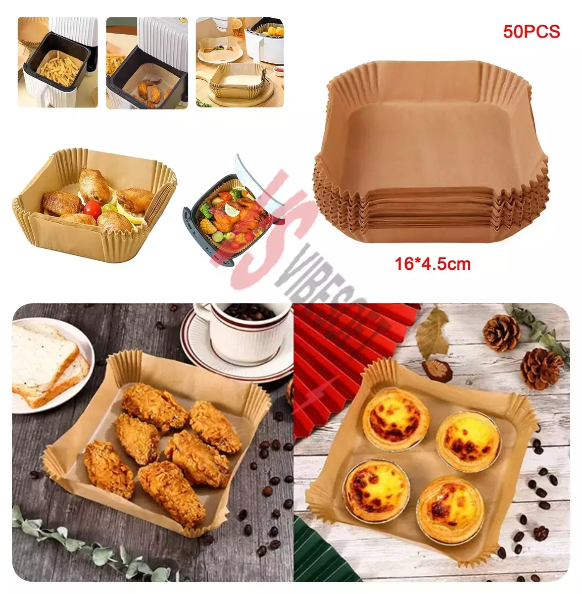 Büyük Boy Air Fryer Fritöz Pişirme Kağıdı 50 Adet Ürün Görseli