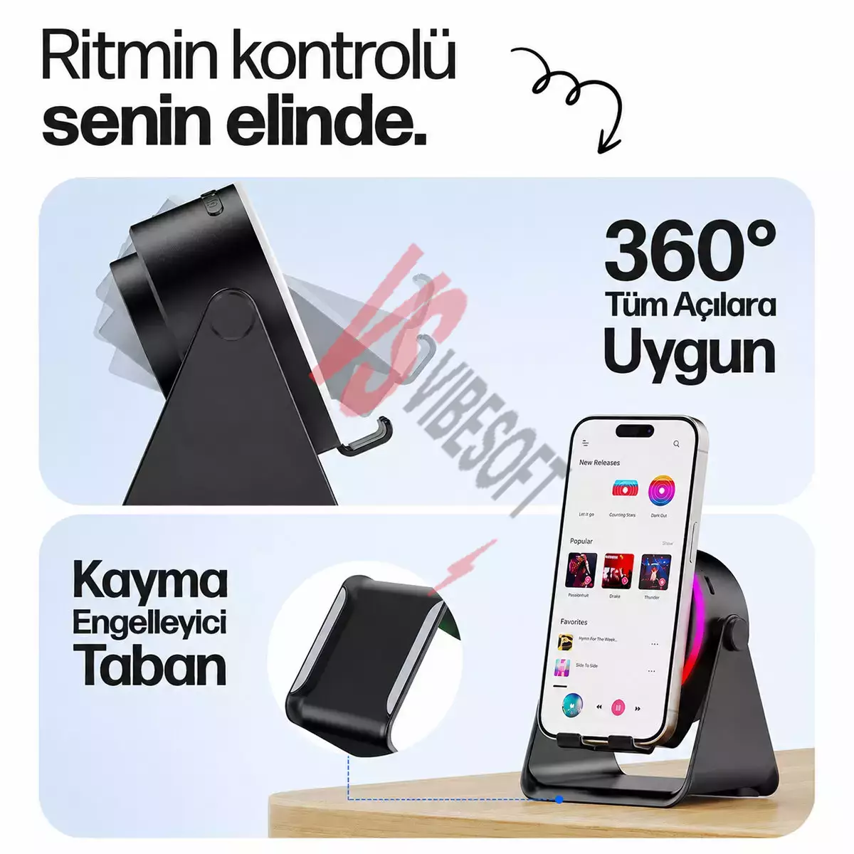SoundPad Bluetooth Hoparlör - İndüksiyon Temas Özellikli - Telefon Standlı - Type-C Şarj - RGB Ambiyans Aydınlatma Ürün Görseli