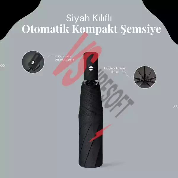 Siyah Kılıflı Otomatik Kompakt Şemsiye Ürün Görseli