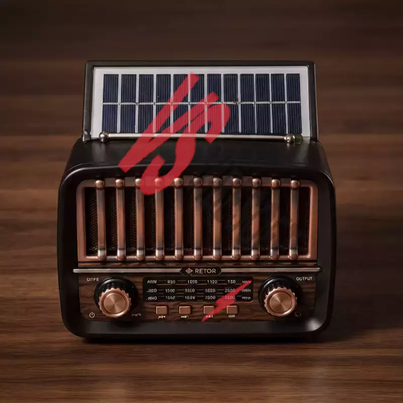 Solar Panelli FM Radyo - Şarjlı - Bluetooth Özellikli - AUX Girişli - Nostaljik Tasarım Ürün Görseli