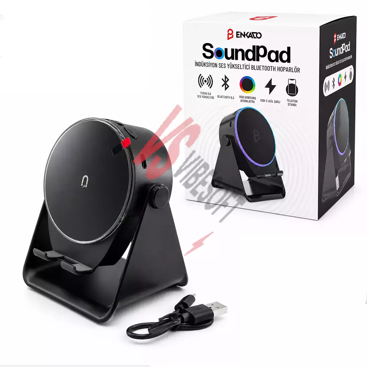 SoundPad Bluetooth Hoparlör - İndüksiyon Temas Özellikli - Telefon Standlı - Type-C Şarj - RGB Ambiyans Aydınlatma Ürün Görseli