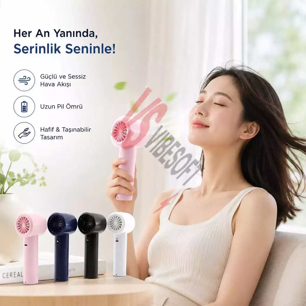 Mini El Fanı - Ayarlanabilir Hız - Dijital Gösterge - 5W - Karışık Renk Ürün Görseli