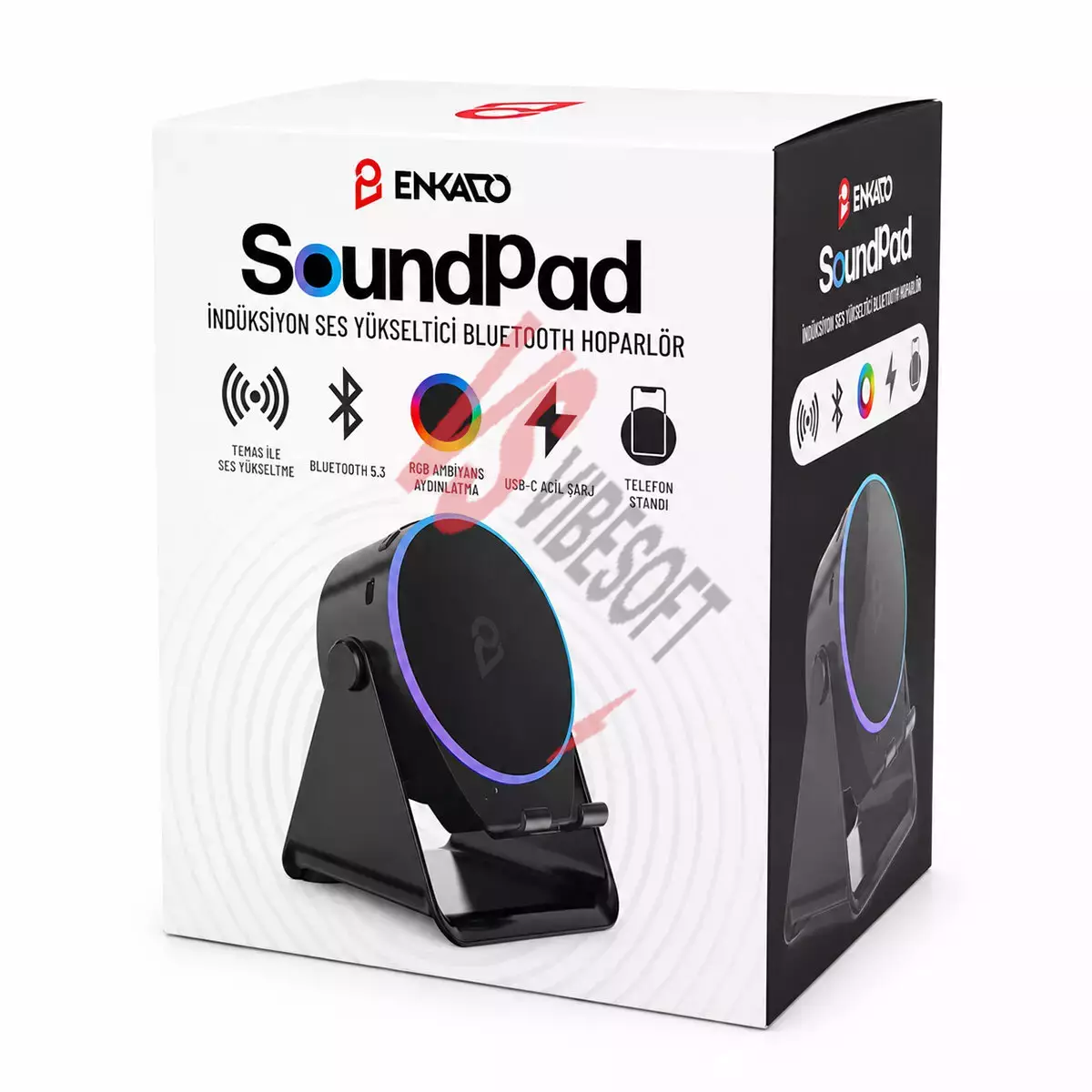 SoundPad Bluetooth Hoparlör - İndüksiyon Temas Özellikli - Telefon Standlı - Type-C Şarj - RGB Ambiyans Aydınlatma Ürün Görseli