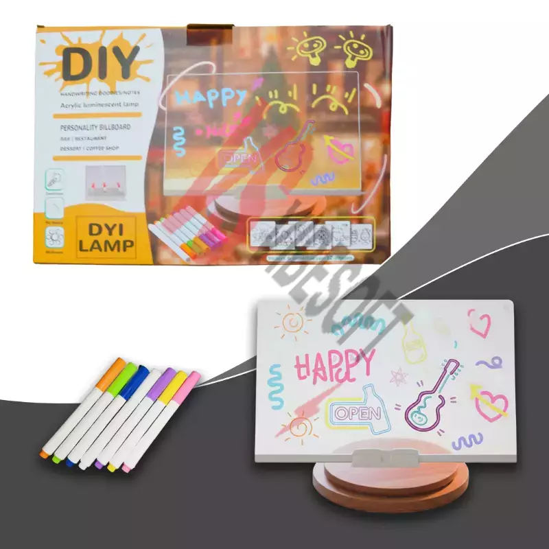 DIY LED Yazı Panosu - Gece Lambası - 7 Renk Kalem Hediyeli - 6 Çizim Şablonu Ürün Görseli